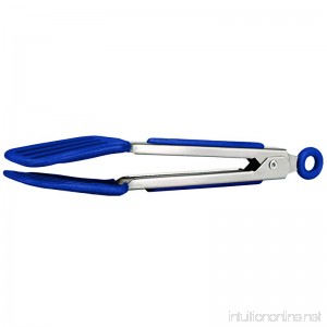 Tovolo Mini Turner Tongs Flat Silicone Head Easy-Lock Mechanism Stratus Blue 8.25 - B00TPWHPMU
